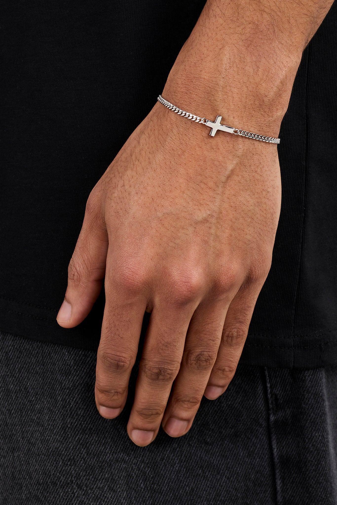 Polished Drop Cross Cuban Bracelet - 5mm